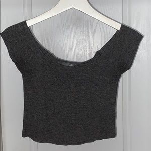 Gray ribbed off shoulder crop top